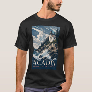 Acadia National Park Maine Modern Träblock Resa T Shirt