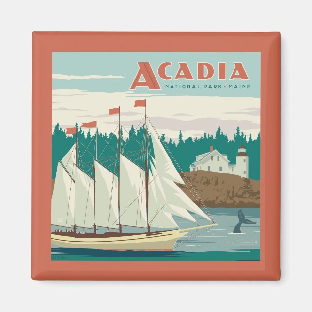 Acadia National Park, Maine | Segelbåt och val Magnet (Framsidan)