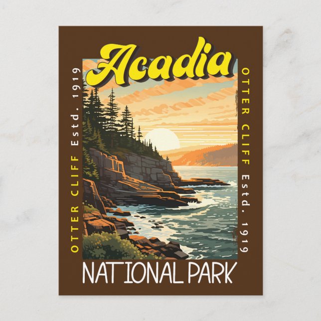 Acadia National Park Otter Cliff Distressed Vykort (Framsida)