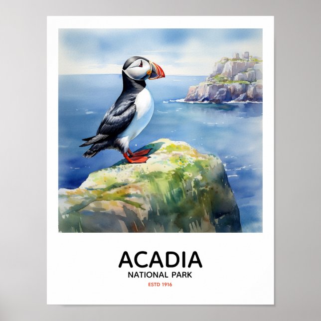 Acadia National Park - Perched Puffin Poster (Framsidan)