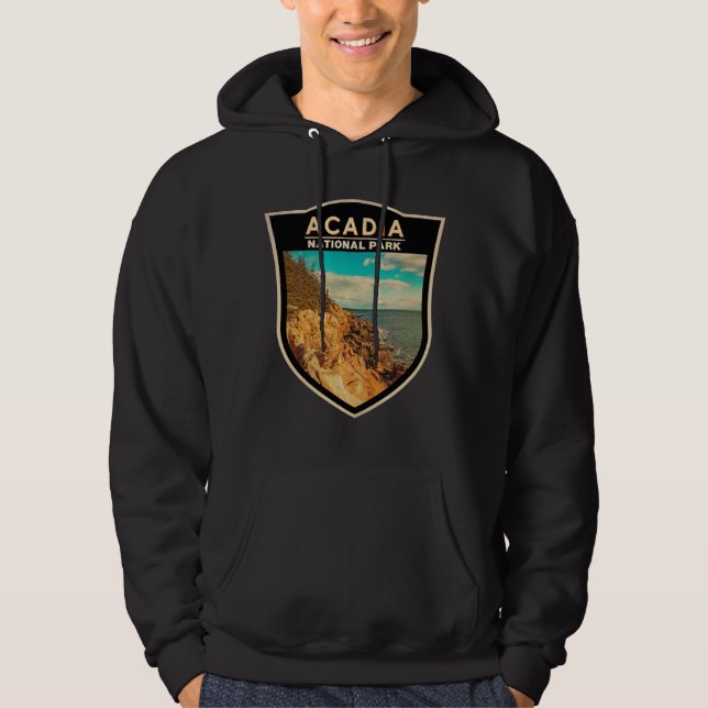 "Acadia National Park Pub Harbor Watercolor Badge Hoodie (Framsida)