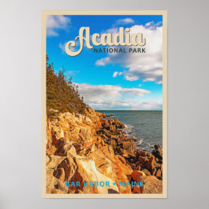 Acadia National Park Pub Harbor Watercolor Poster