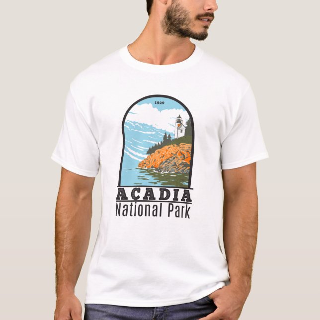Acadia National Park Pub Harbour Lighthouse Maine T Shirt (Framsida)