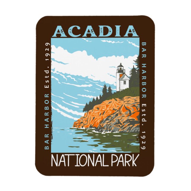 Acadia National Park Pub Harbour Lighthouse Vintag Magnet (Vertikal)
