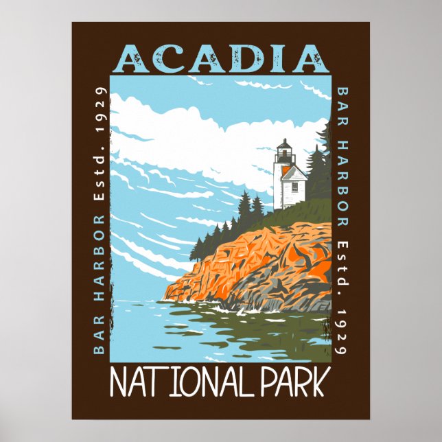 Acadia National Park Pub Harbour Lighthouse Vintag Poster (Framsidan)