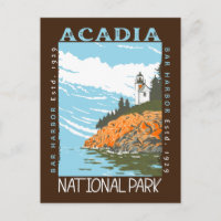 Acadia National Park Pub Harbour Lighthouse Vintag