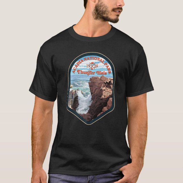 Acadia National Park Thunder Hole 1929 Camping Hik T Shirt (Framsida)