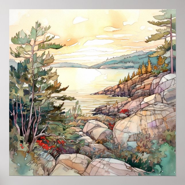 Acadia National Park Watercolor Painting Poster (Framsidan)
