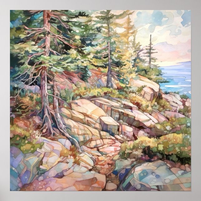 Acadia National Park Watercolor Painting Poster (Framsidan)