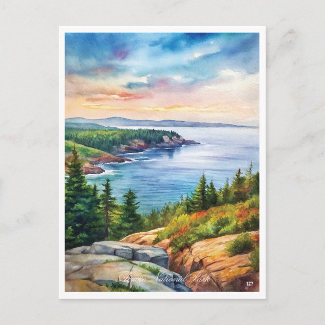 Acadia National Park Watercolor Painting Vykort (Framsida)