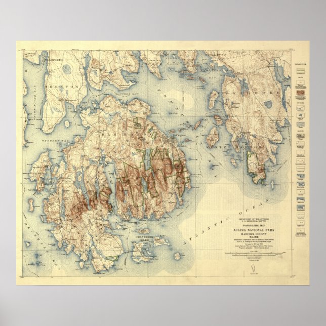 Acadia National ParkTopoGrapic Panoramic Karta Poster (Framsidan)