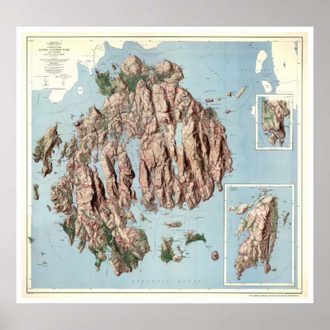 Acadia nationalpark Karta 1960 Poster (Framsidan)