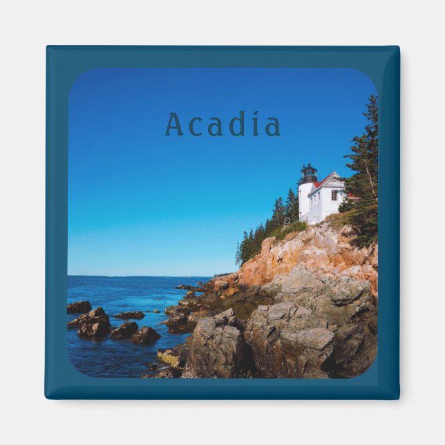 Acadia nationalpark Maine Bass Harbour Lighthouse Magnet (Framsidan)