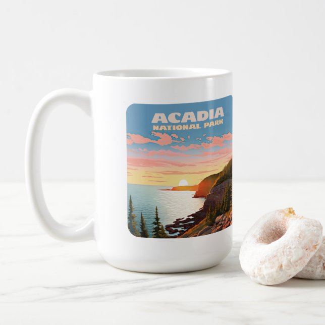 Acadia nationalpark Maine Kusten Retro Kaffemugg (Med munk)