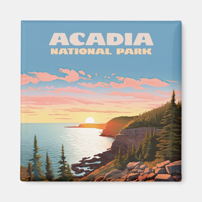 Acadia nationalpark Maine Kusten Retro Magnet (Framsidan)