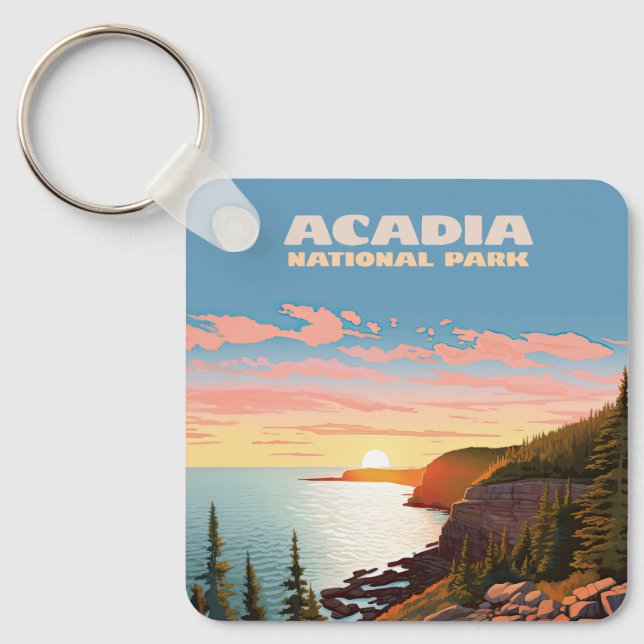 Acadia nationalpark Maine Kusten Retro Nyckelring (Framsida)