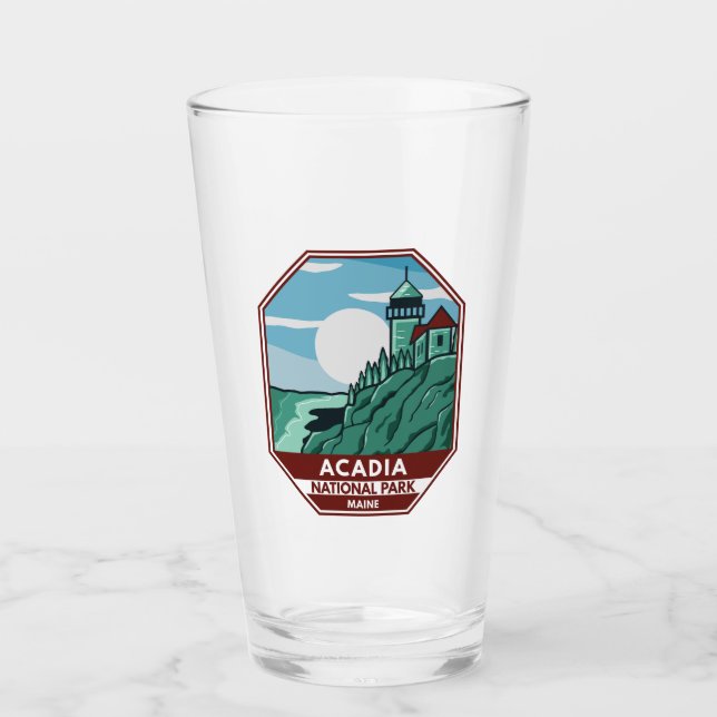 Acadia nationalpark Maine Lighthouse Retro Emblem Glaskopp (Framsida)