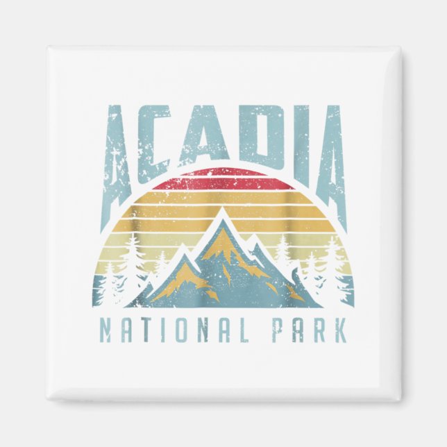 Acadia nationalpark Maine Mountain Retro T Shirt Magnet (Framsidan)