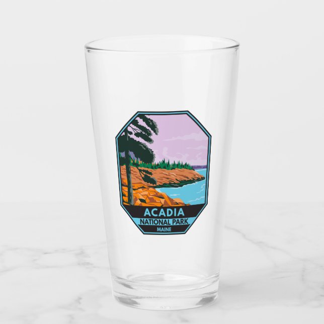 Acadia nationalpark Maine Pub Harbor Vintage Glaskopp (Framsida)