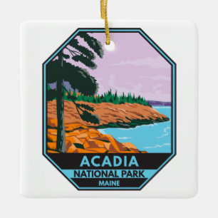 Acadia nationalpark Maine Pub Harbor Vintage Julgransprydnad Keramik