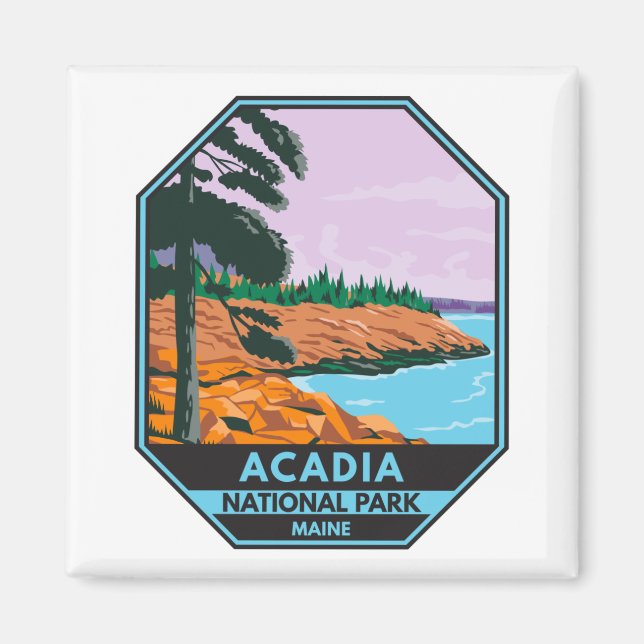 Acadia nationalpark Maine Pub Harbor Vintage Magnet (Framsidan)