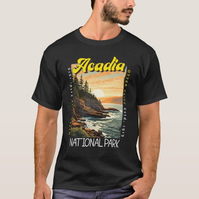 Acadia nationalpark Otter Cliff Distress T Shirt (Framsida)