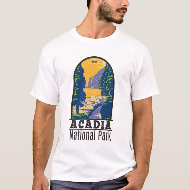 Acadia nationalpark Pub Harbour Ocean Väg Maine T Shirt (Framsida)
