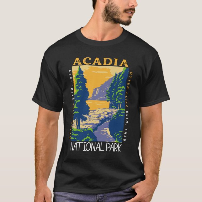 Acadia nationalpark Pub Harbour Otter Cliff Retro T Shirt (Framsida)