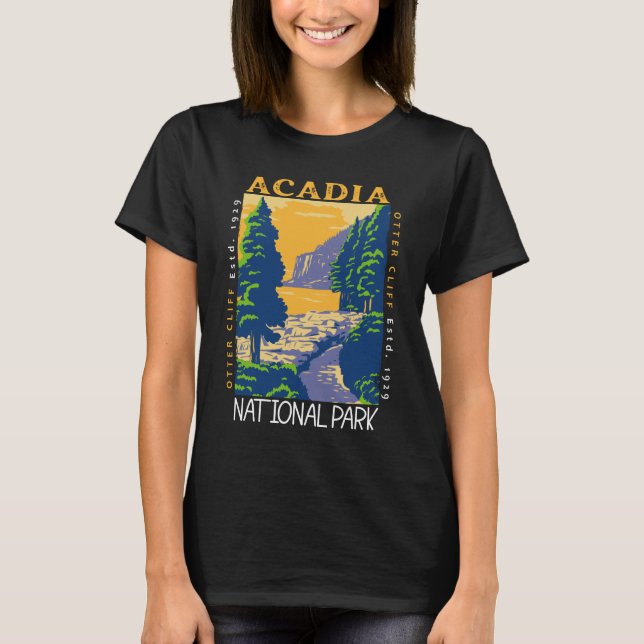 Acadia nationalpark Pub Harbour Otter Cliff Retro T Shirt (Framsida)
