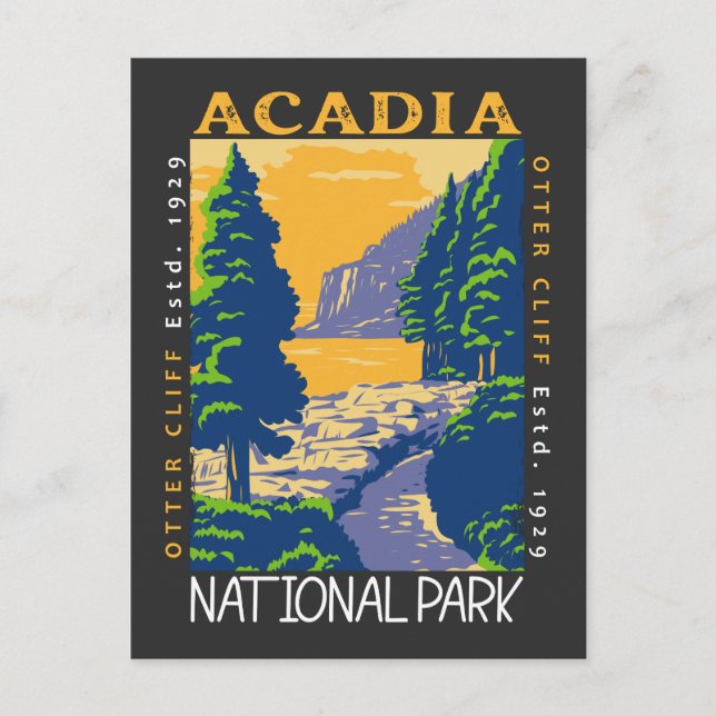Acadia nationalpark Pub Harbour Otter Cliff Retro Vykort (Framsida)