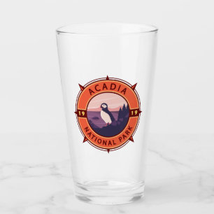 Acadia nationalpark Puffin Retro Compass Emblem Glaskopp