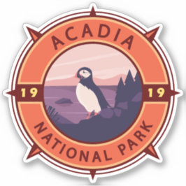 Acadia nationalpark Puffin Retro Compass Emblem Klistermärken