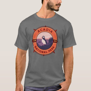 Acadia nationalpark Puffin Retro Compass Emblem T Shirt