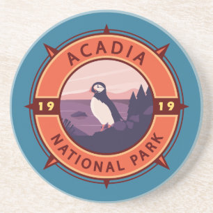 Acadia nationalpark Puffin Retro Compass Emblem Underlägg
