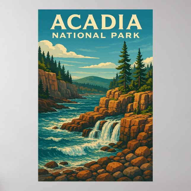 Acadia nationalpark, Vintage Poster (Framsidan)