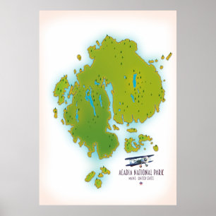 Acadia, nationalparken Maine karta Travel karta. Poster
