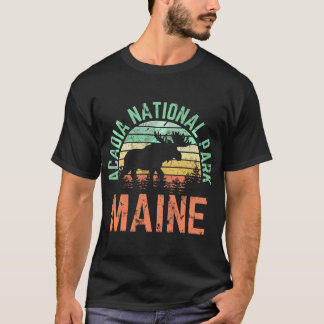 Acadia nationalparken Maine Moose Hiking Retro Sol T Shirt