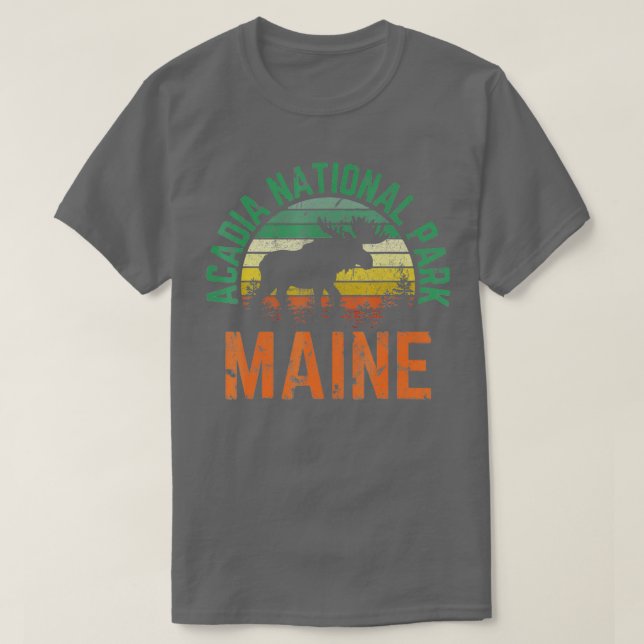 Acadia nationalparken Maine Moose Hiking Retro Sol T Shirt (Design framsida)
