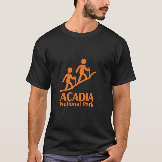 Acadia Park Hiker Cadillac Pub Harbour Maine Toppa T Shirt (Framsida)