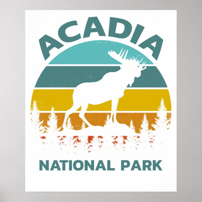Acadia Vintage Moose Nationalpark Poster (Framsidan)