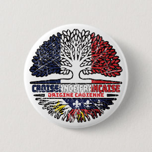 Acadian Cajun Fransk Frankrike Träd Roots Flagga Knapp