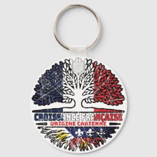 Acadian Cajun Fransk Frankrike Träd Roots Flagga Nyckelring