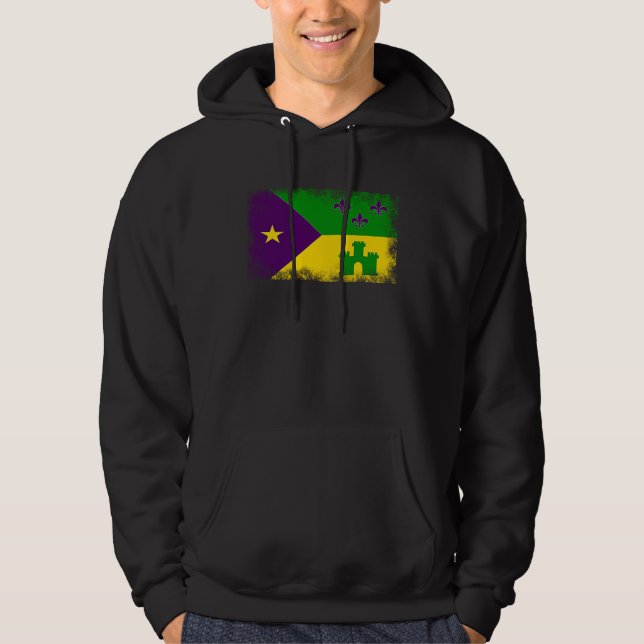 Acadian Flag Cajun Mardi Gras Fat Tuesday Acadiana Hoodie (Framsida)