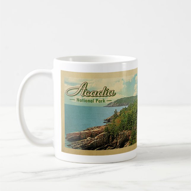 Acadianationalparkvintage resor kaffemugg (Vänster)