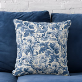 Acanthus Damask, blå och vit Renaissance Kudde