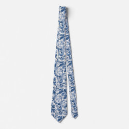 Acanthus Damask, blå och vit Renaissance Slips