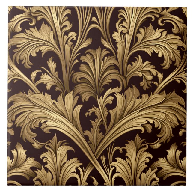Acanthus Löv (gammal Guld Tone) Kakelplatta (Framsidan)
