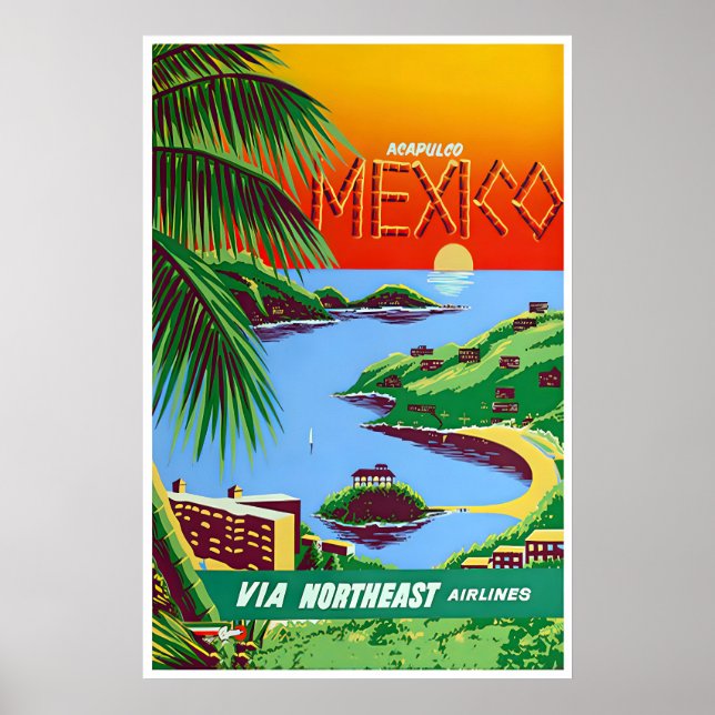 Acapulco Affisch Mexiko Väggkonsttryck Vintage (Framsidan)