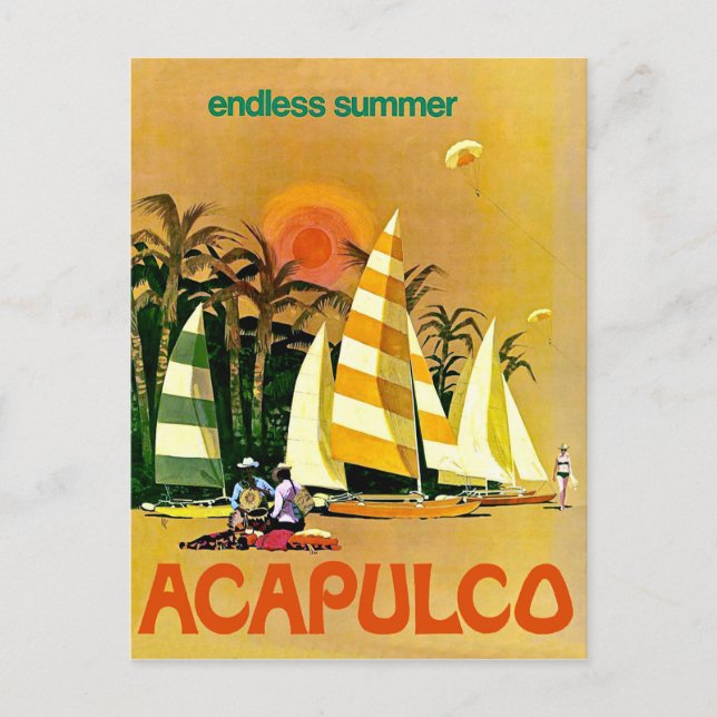 Acapulco, ändlösa sommar segelbåtar på kusten vykort (Framsida)