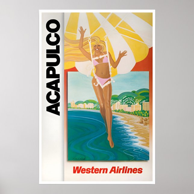Acapulco Art Western Airlines Resa Affisch Mexiko (Framsidan)